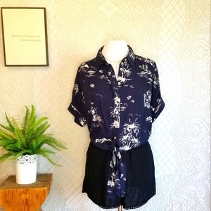 Aeropostale Cropped Palm Print Tie Top